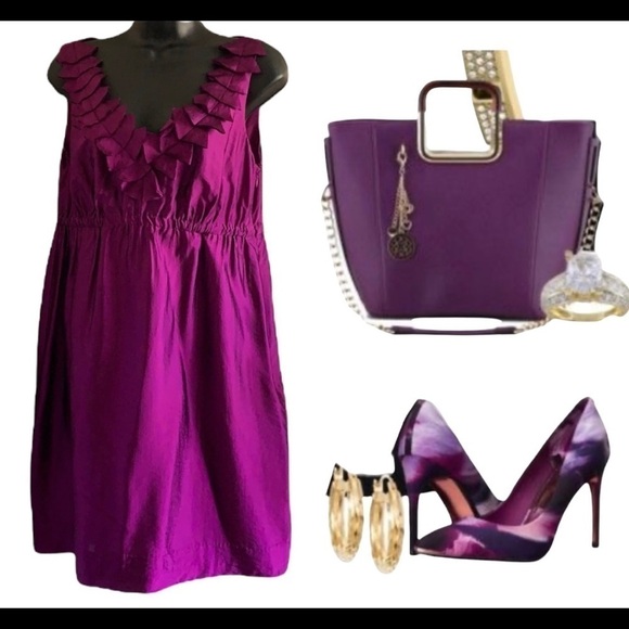 Loft Ann Taylor purple rayon sleeveless knee length cocktail dress size 6 - Picture 9 of 9